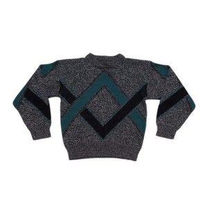 Vintage Barnaby Mens Gray Black Teal Long Sleeve Knit Pullover Sweater Size Med